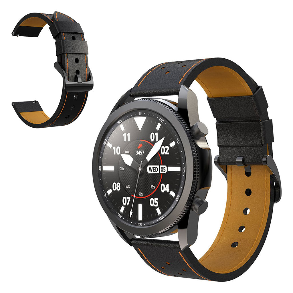 Fantastisk Samsung Galaxy Watch 3 (45mm) รgte lรฆder Rem - Sort#serie_1