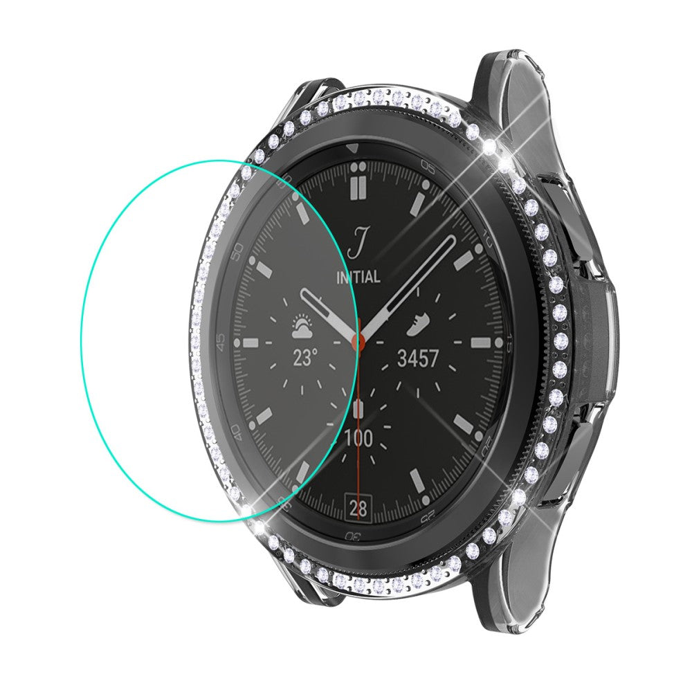 Mega Godt Samsung Galaxy Watch 4 Classic (46mm) Cover med Skærmbeskytter i Rhinsten og Hærdet Glas - Gennemsigtig#serie_4