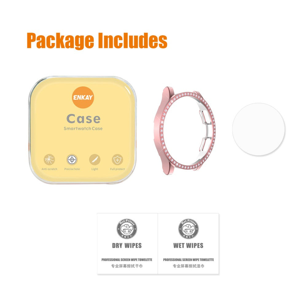 Mega Godt Samsung Galaxy Watch 4 Classic (46mm) Cover med Skærmbeskytter i Rhinsten og Hærdet Glas - Pink#serie_5