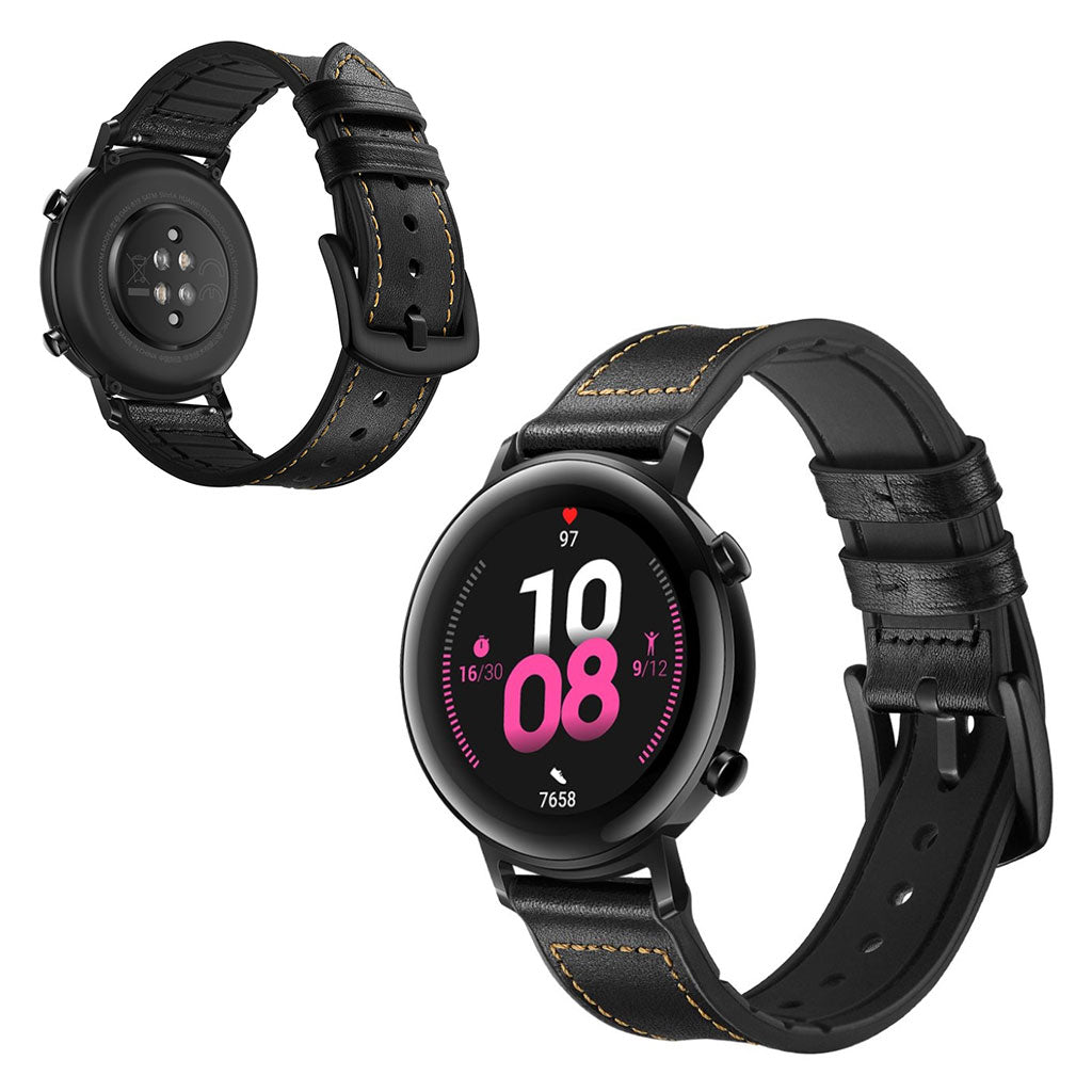 Glimrende Huawei Watch GT 2 42mm รgte lรฆder Rem - Sort#serie_1