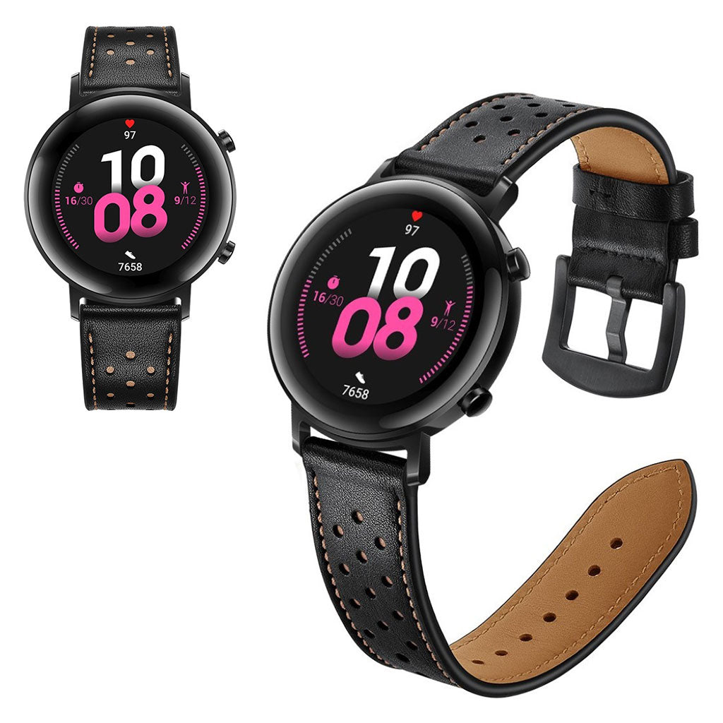 Meget godt Huawei Watch GT 2 42mm รgte lรฆder Rem - Sort#serie_1