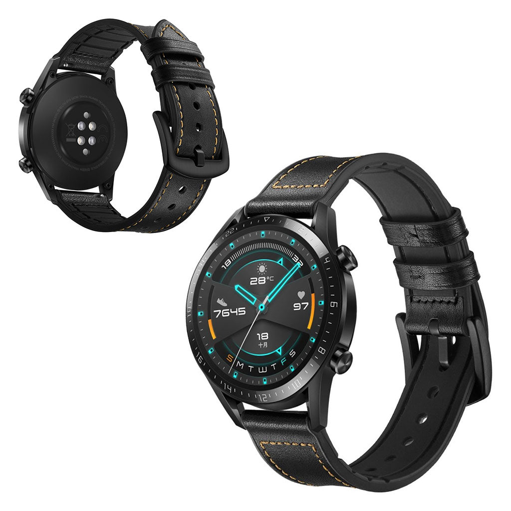 Helt vildt elegant Huawei Watch GT 2 46mm รgte lรฆder Rem - Sort#serie_1