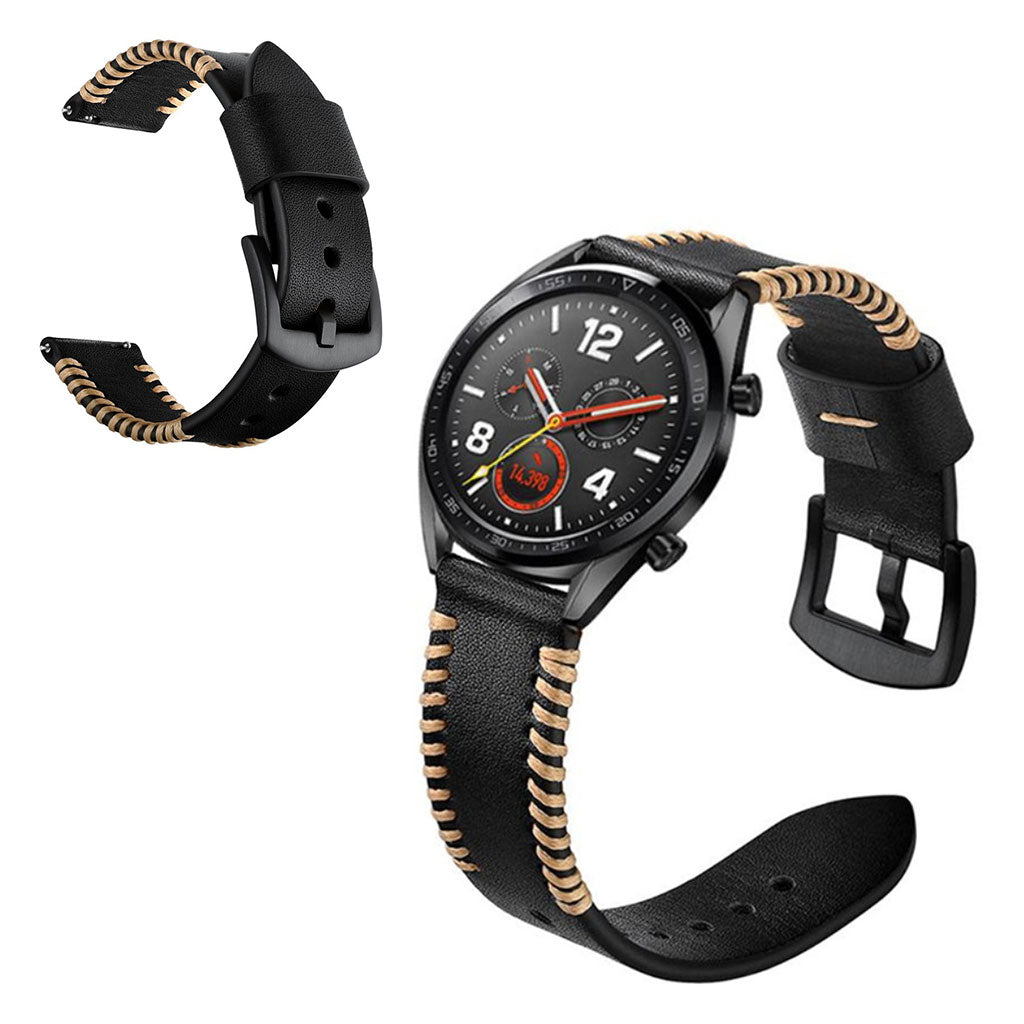 Godt Huawei Watch GT 2 46mm รgte lรฆder Rem - Sort#serie_1