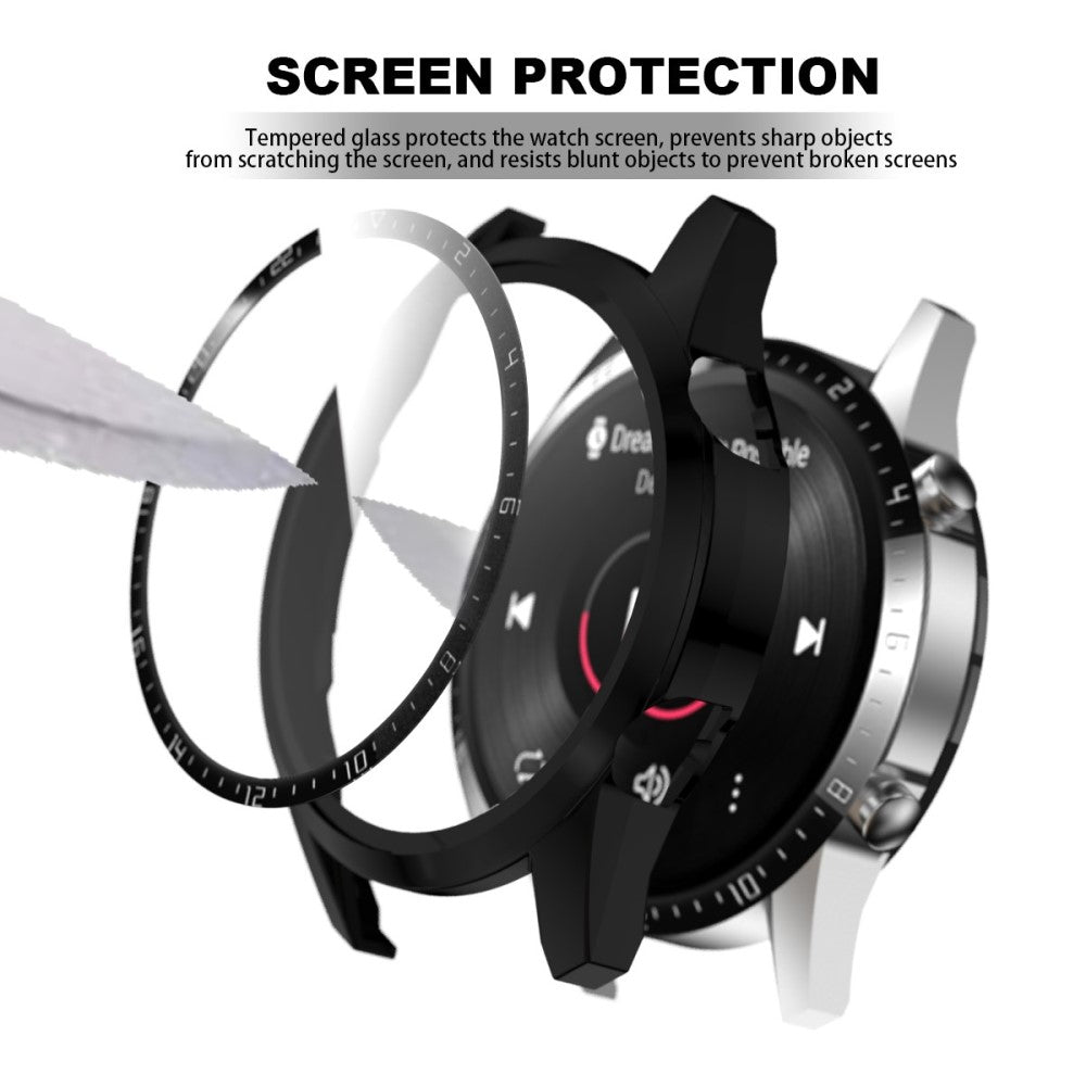 Super Pænt Huawei Watch GT 2 46mm Cover med Skærmbeskytter i Plastik og Hærdet Glas - Sort#serie_2