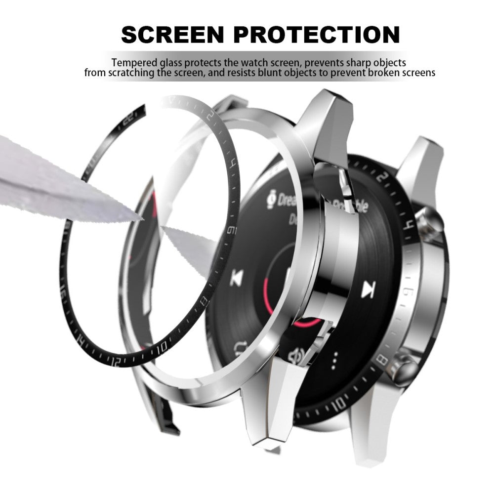 Super Pænt Huawei Watch GT 2 46mm Cover med Skærmbeskytter i Plastik og Hærdet Glas - Sølv#serie_7