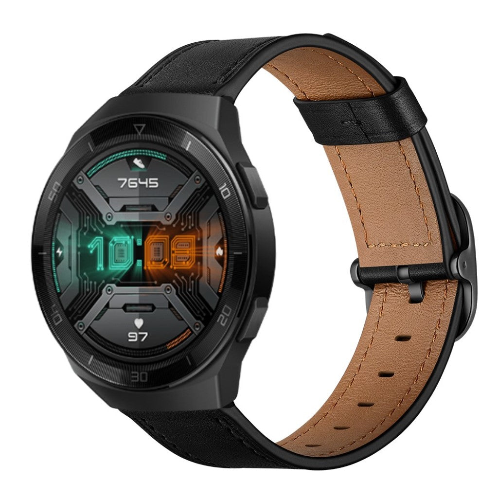 Godt Huawei Watch GT 2e Ægte læder Rem - Sort#serie_1