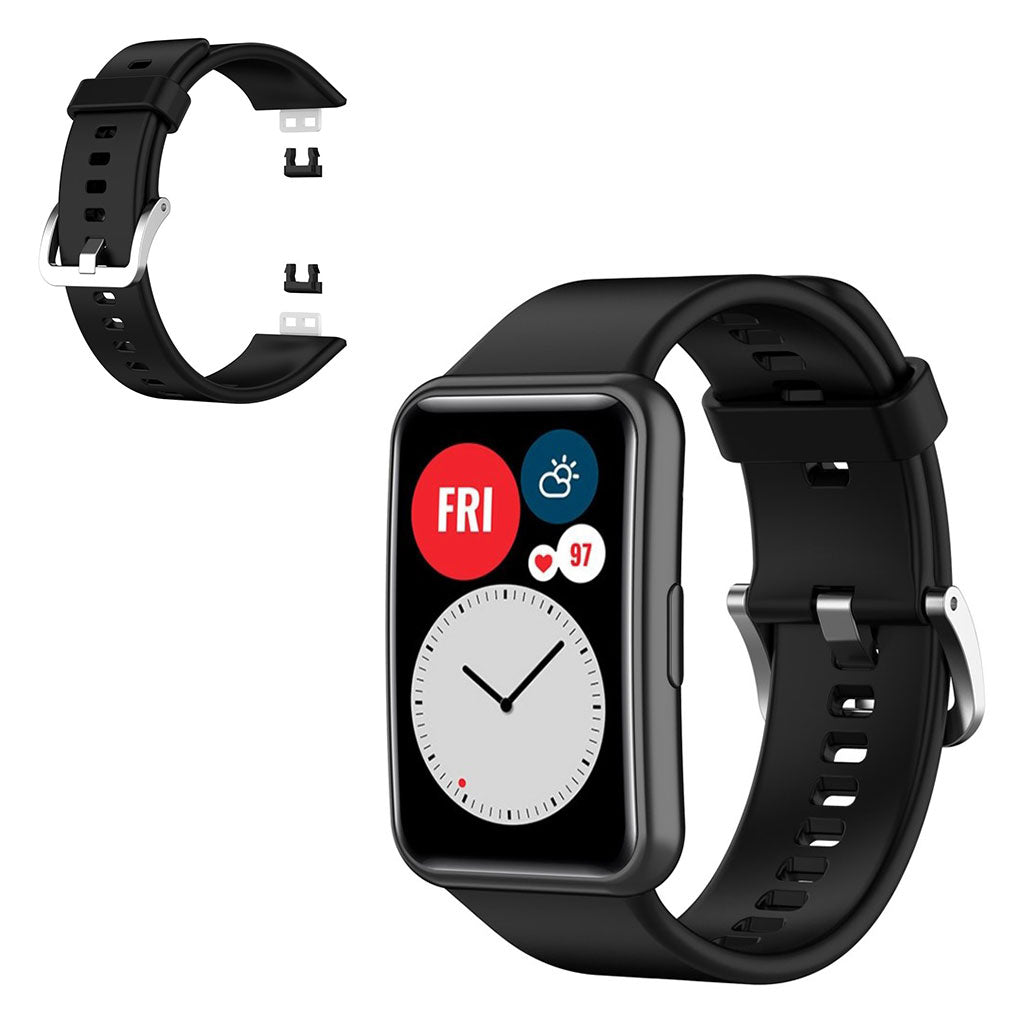 Rigtigt slidstรฆrk Huawei Watch Fit Silikone Rem - Sort#serie_1
