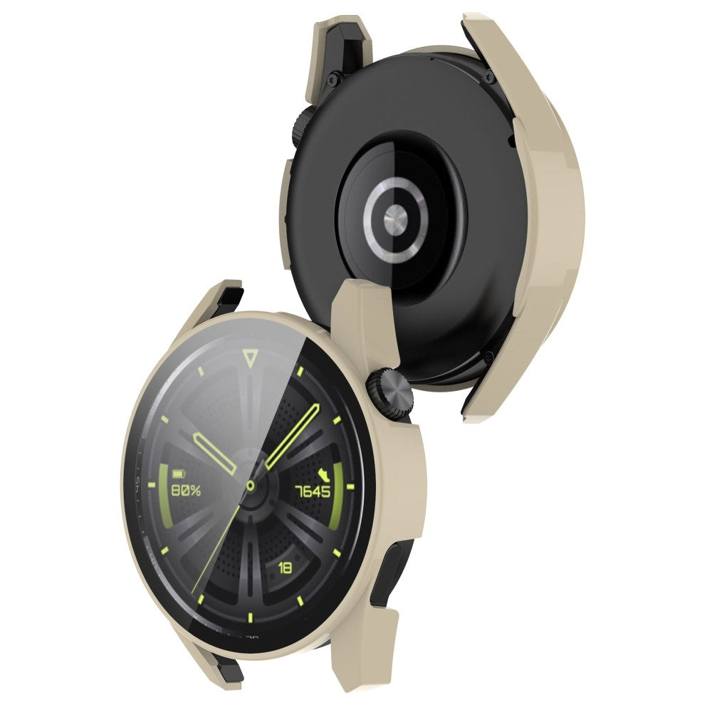 Super Fint Huawei Watch GT 3 (42mm) Cover med Skærmbeskytter i Silikone og Hærdet Glas - Beige#serie_5