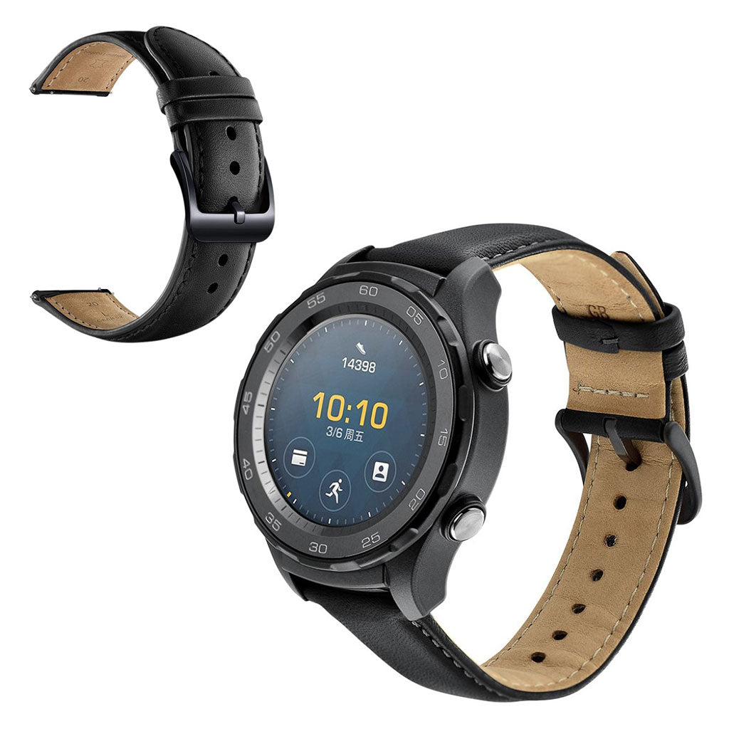 Meget holdbart Huawei Watch 2 รgte lรฆder Rem - Sort#serie_1