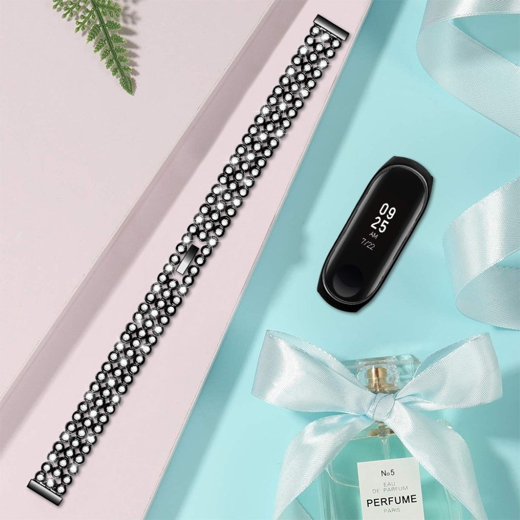 Xiaomi Mi Band 3 / Xiaomi Mi Smart Band 4 Metal og Rhinsten Rem - Sort#serie_1