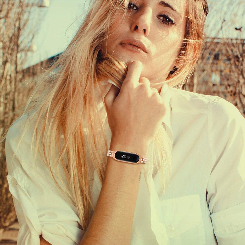 Xiaomi Mi Band 3 / Xiaomi Mi Smart Band 4 Metal og Rhinsten Rem - Guld#serie_3
