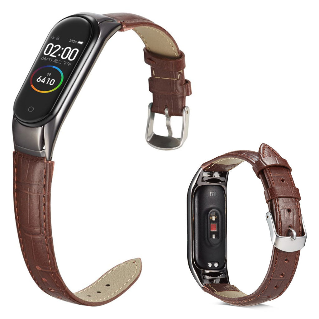 Xiaomi Mi Band 3 / Xiaomi Mi Smart Band 4 รgte lรฆder Rem - Brun#serie_1