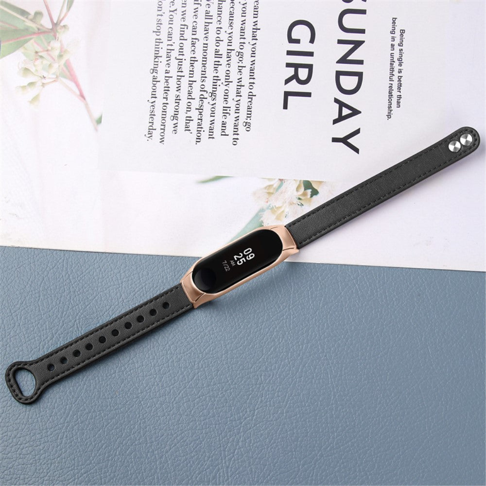 Xiaomi Mi Smart Band 6 / Xiaomi Mi Band 5 Ægte læder Urrem - Sort#serie_2