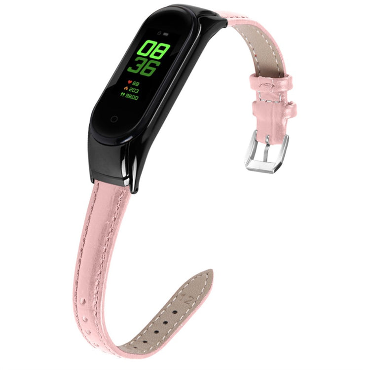 Kønt Xiaomi Mi Band 7 Ægte læder Urrem - Pink#serie_2