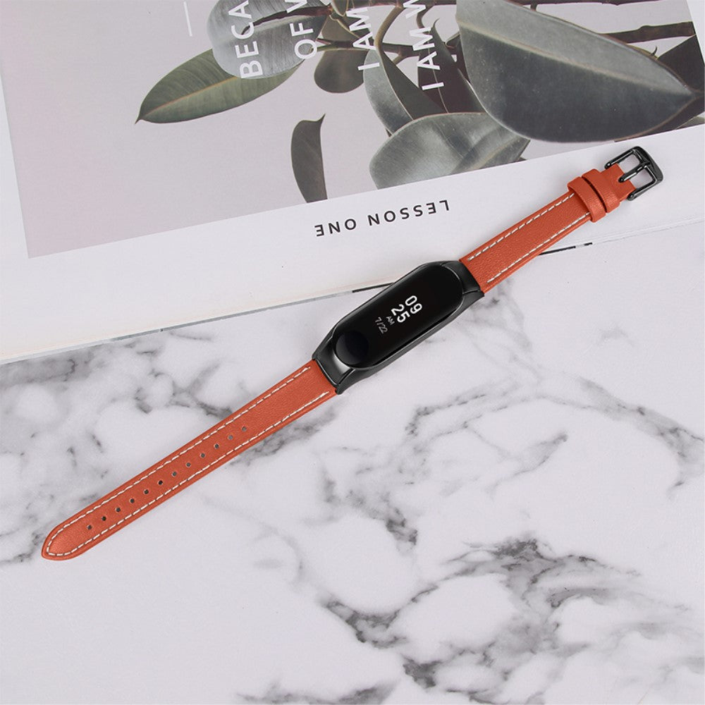 Super fint Xiaomi Mi Band 7 Ægte læder Urrem - Orange#serie_2