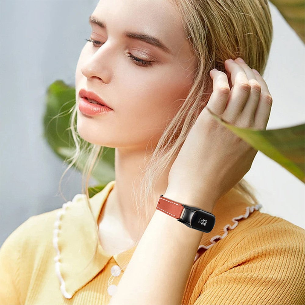 Super fint Xiaomi Mi Band 7 Ægte læder Urrem - Orange#serie_2
