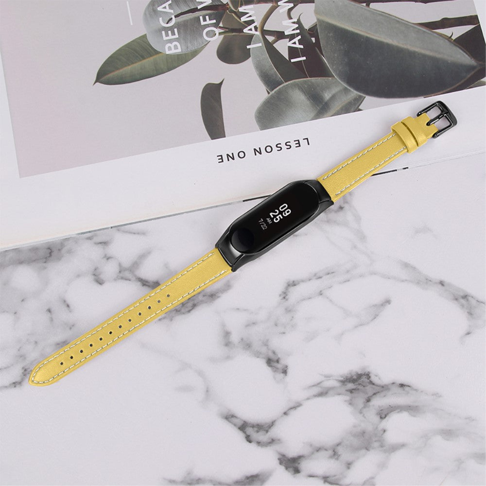 Super fint Xiaomi Mi Band 7 Ægte læder Urrem - Gul#serie_5