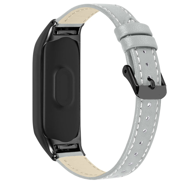 Super fint Xiaomi Mi Band 7 Ægte læder Urrem - Sølv#serie_6