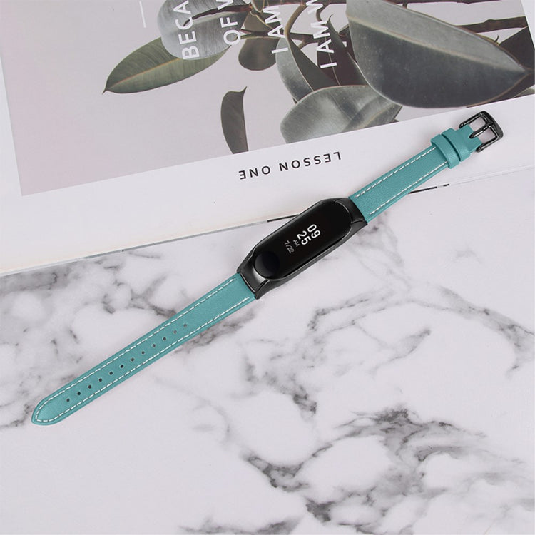 Super fint Xiaomi Mi Band 7 Ægte læder Urrem - Blå#serie_8