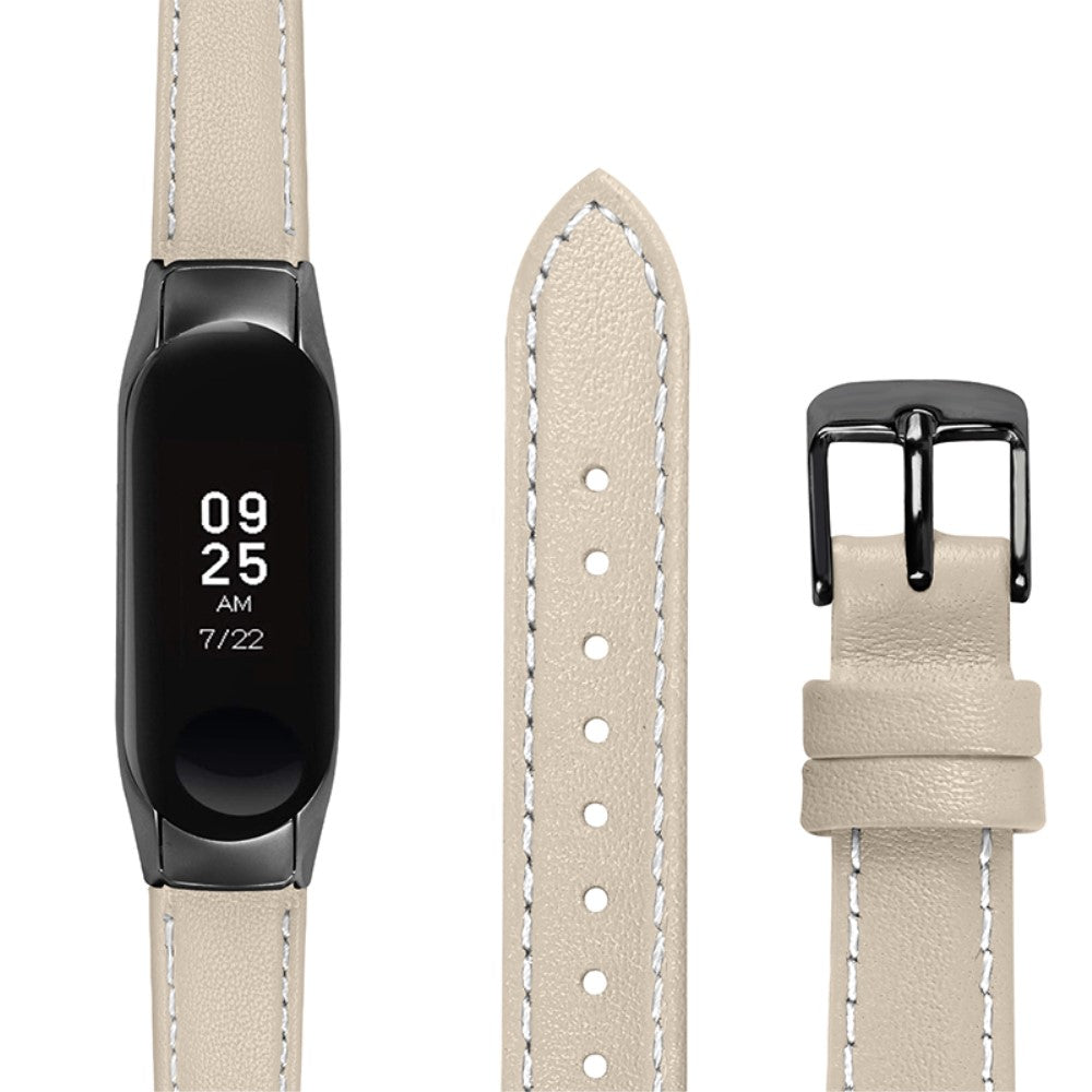 Super fint Xiaomi Mi Band 7 Ægte læder Urrem - Beige#serie_9
