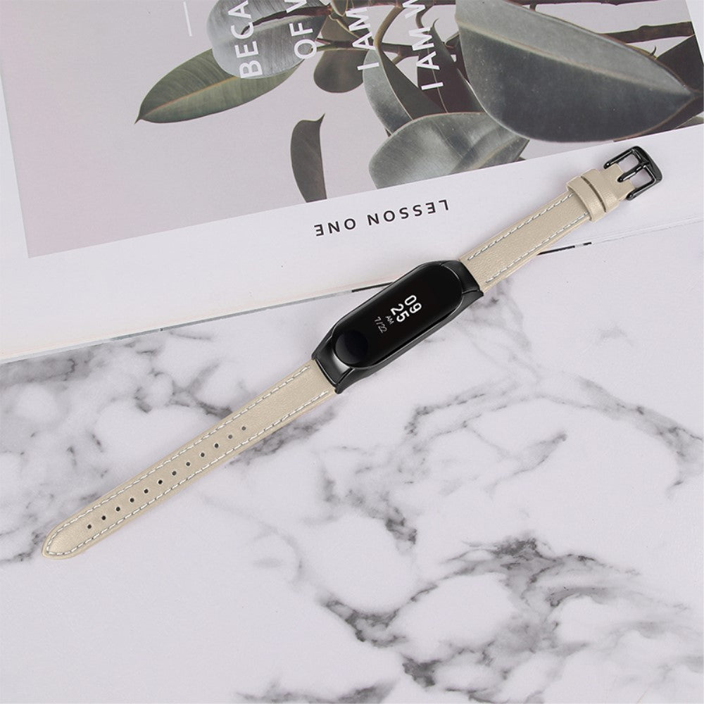 Super fint Xiaomi Mi Band 7 Ægte læder Urrem - Beige#serie_9