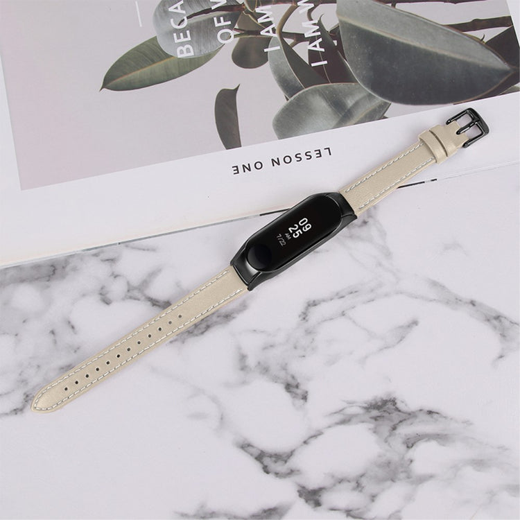 Super fint Xiaomi Mi Band 7 Ægte læder Urrem - Beige#serie_9