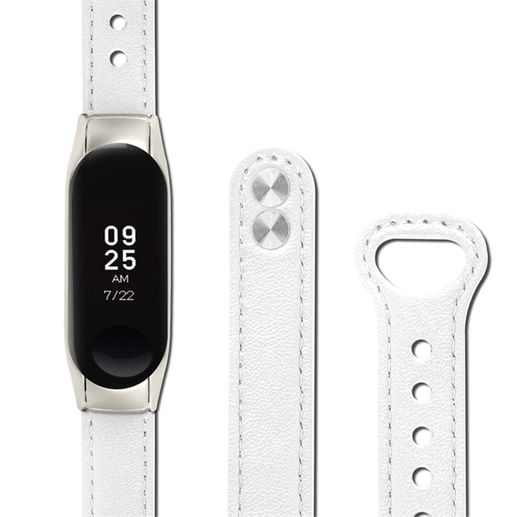 Mega hårdfør Xiaomi Mi Band 7 Ægte læder Urrem - Hvid#serie_1