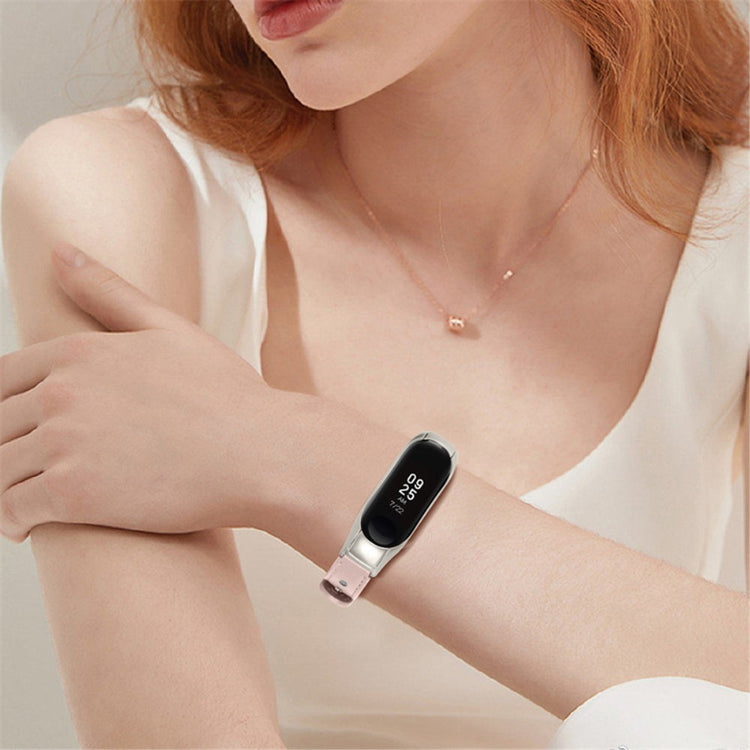 Mega hårdfør Xiaomi Mi Band 7 Ægte læder Urrem - Pink#serie_4