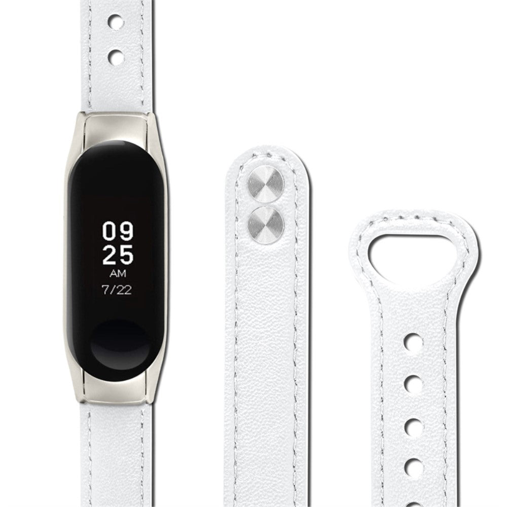 Xiaomi Mi Smart Band 4 / Xiaomi Mi Band 3 Ægte læder Urrem - Hvid#serie_1
