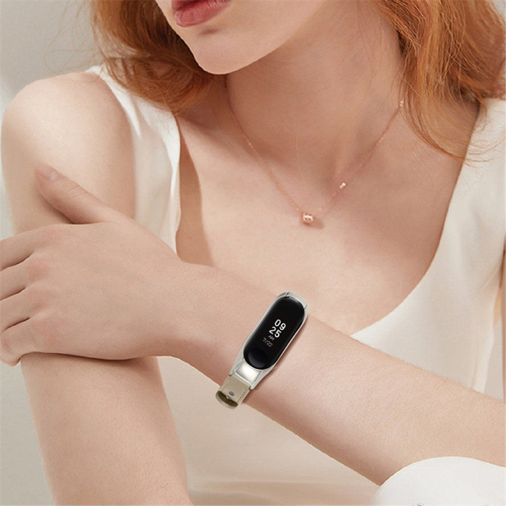 Xiaomi Mi Smart Band 4 / Xiaomi Mi Band 3 Ægte læder Urrem - Beige#serie_3