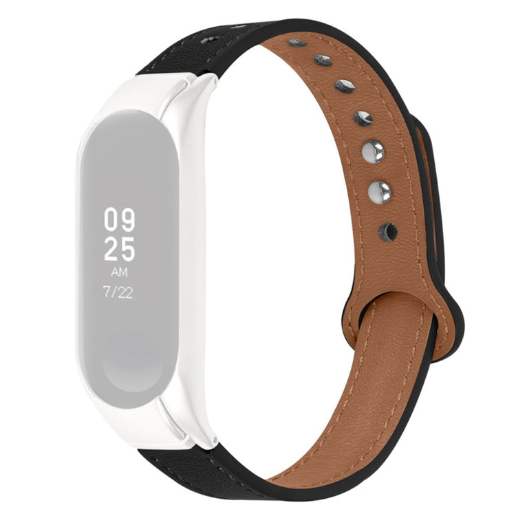 Xiaomi Mi Smart Band 4 / Xiaomi Mi Band 3 Ægte læder Rem - Sort#serie_2