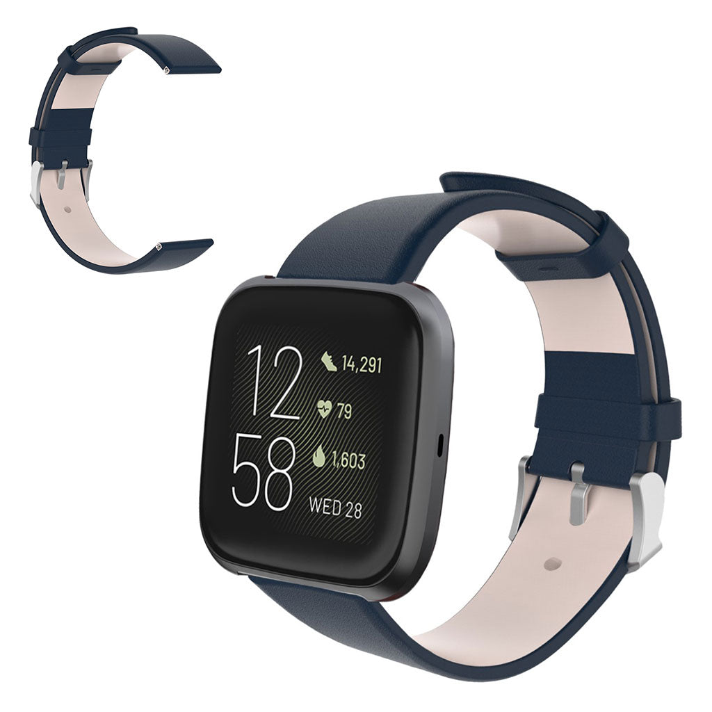 Mega fed Fitbit Versa Lite / Fitbit Versa 2 Kunstlæder Rem - Blå#serie_4