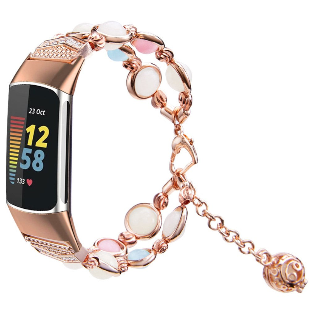 Fed Fitbit Charge 4 / Fitbit Charge 3 Metal og Rhinsten Rem - Pink#serie_2