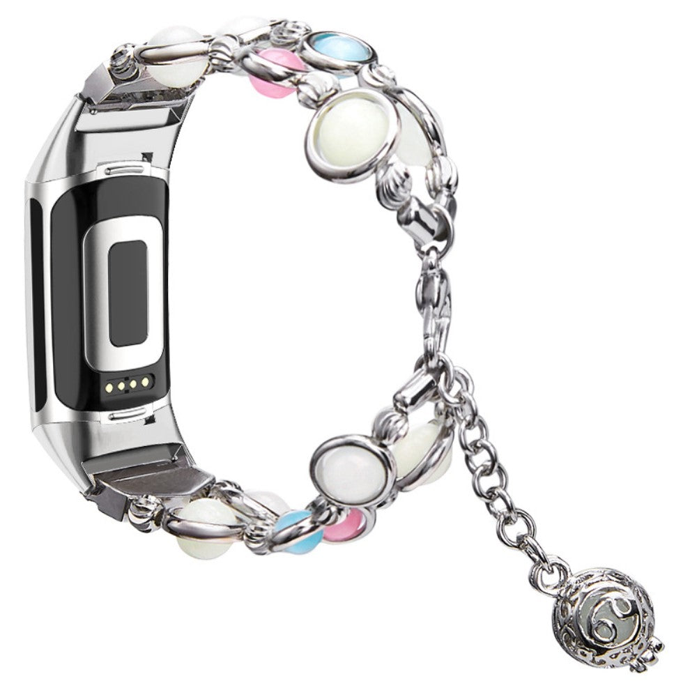 Fed Fitbit Charge 4 / Fitbit Charge 3 Metal og Rhinsten Rem - Sølv#serie_3