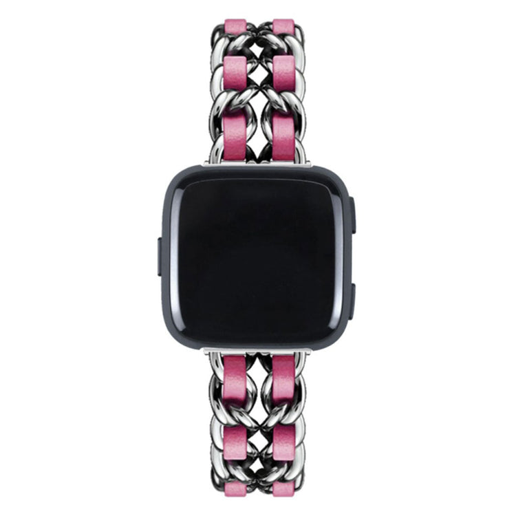 Smuk Fitbit Versa 3 / Fitbit Sense Metal og Kunstlæder Rem - Pink#serie_1