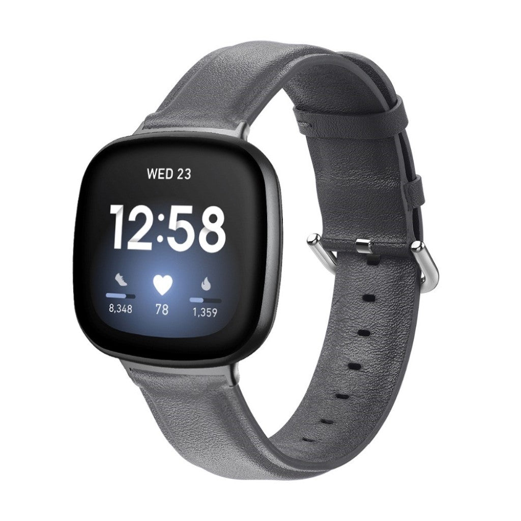 Eminent Fitbit Versa 3 / Fitbit Sense Ægte læder Rem - Sølv#serie_3