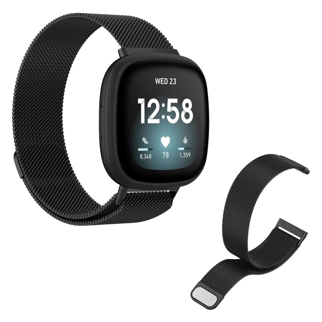 Kรธnt Fitbit Versa 3 / Fitbit Sense Metal Rem - Stรธrrelse: L - Sort#serie_1
