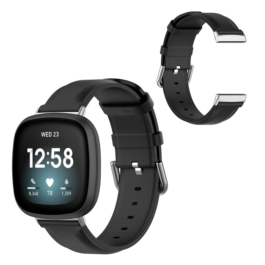 Vildt hรฅrdfรธr Fitbit Versa 3 / Fitbit Sense รgte lรฆder Rem - Sort#serie_1