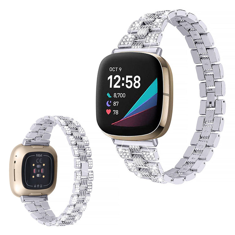 Godt Fitbit Versa 3 / Fitbit Sense Metal og Rhinsten Rem - Sølv#serie_2