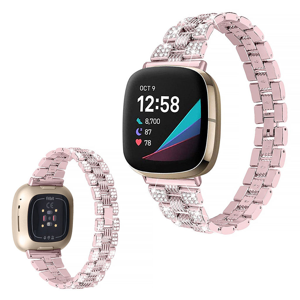 Godt Fitbit Versa 3 / Fitbit Sense Metal og Rhinsten Rem - Pink#serie_4