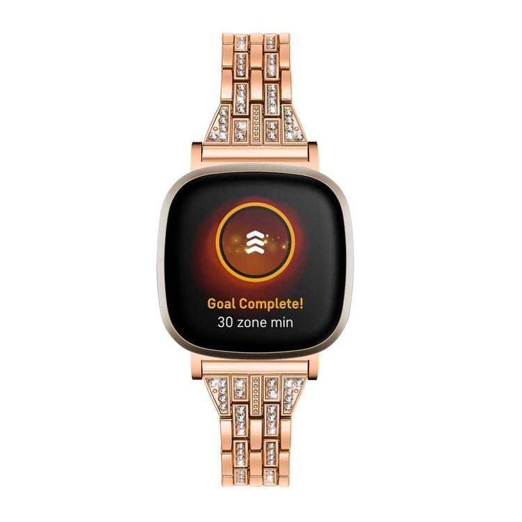 Kønt Fitbit Versa 3 / Fitbit Sense Metal og Rhinsten Rem - Pink#serie_2