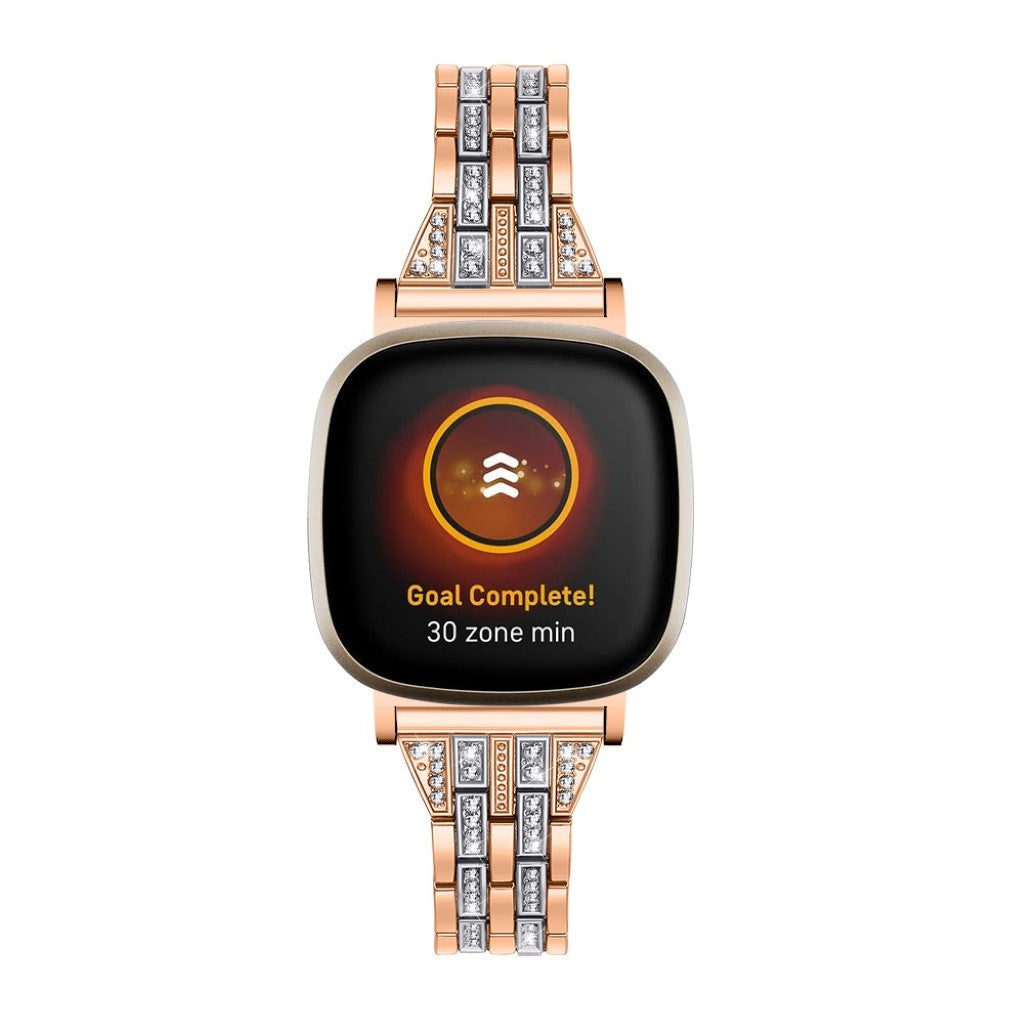 Kønt Fitbit Versa 3 / Fitbit Sense Metal og Rhinsten Rem - Pink#serie_3