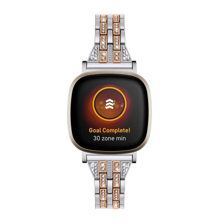 Kønt Fitbit Versa 3 / Fitbit Sense Metal og Rhinsten Rem - Sølv#serie_4