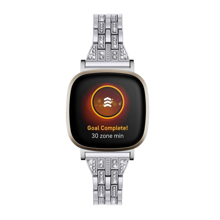 Kønt Fitbit Versa 3 / Fitbit Sense Metal og Rhinsten Rem - Sølv#serie_5