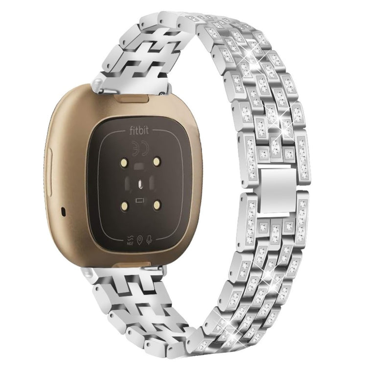 Smuk Fitbit Versa 3 / Fitbit Sense Metal og Rhinsten Rem - Sølv#serie_2