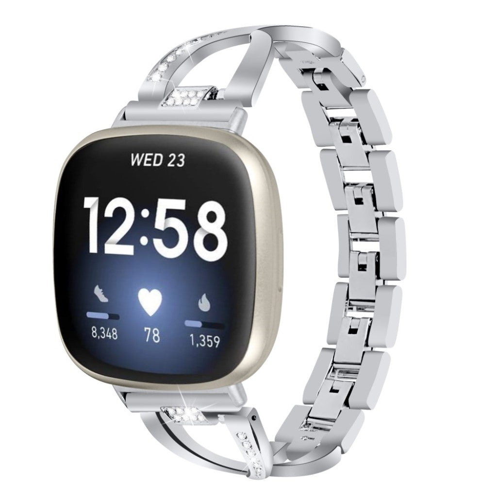 Fint Fitbit Versa 3 / Fitbit Sense Metal og Rhinsten Rem - Sølv#serie_2