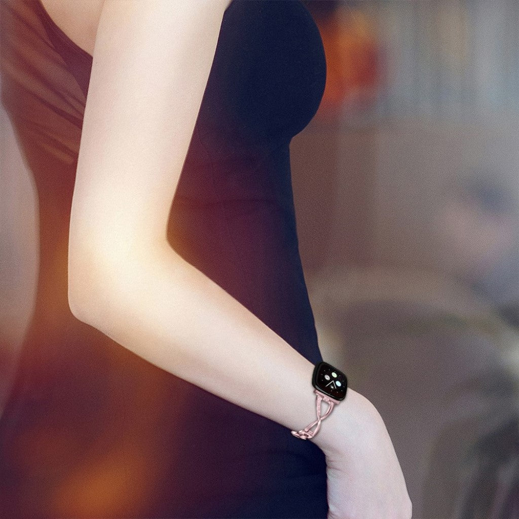 Fint Fitbit Versa 3 / Fitbit Sense Metal og Rhinsten Rem - Pink#serie_4