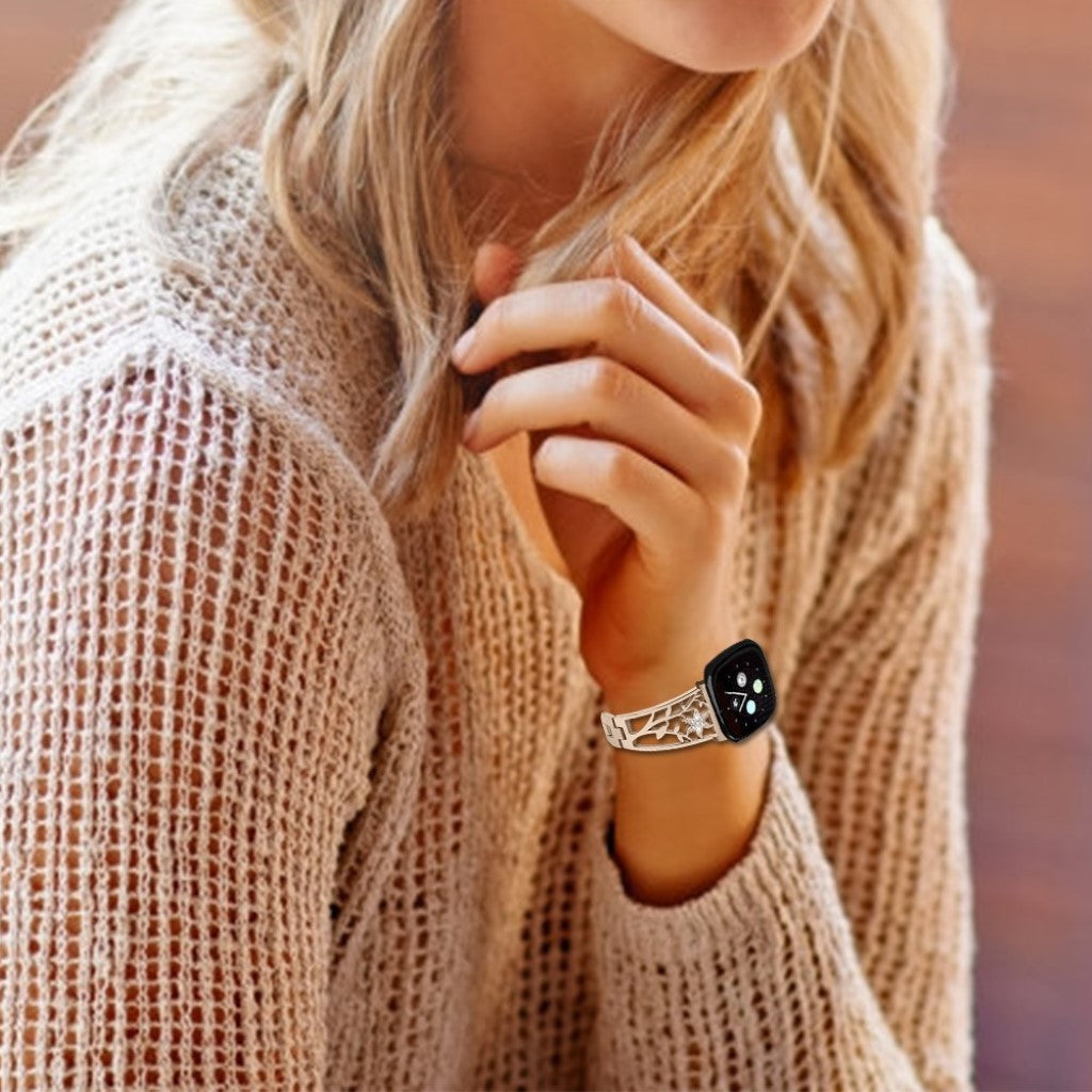 Stilren Fitbit Versa 3 / Fitbit Sense Metal og Rhinsten Rem - Guld#serie_4