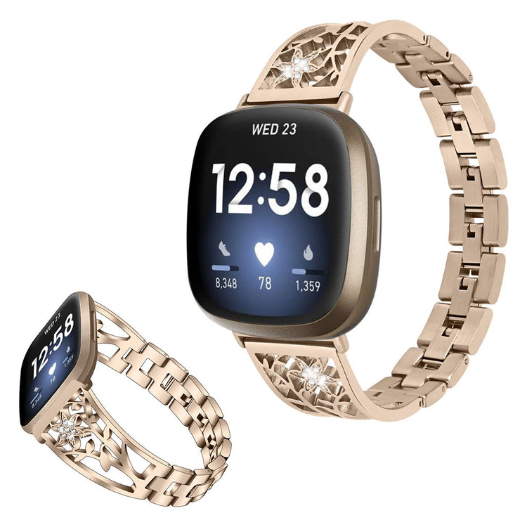 Stilren Fitbit Versa 3 / Fitbit Sense Metal og Rhinsten Rem - Guld#serie_4
