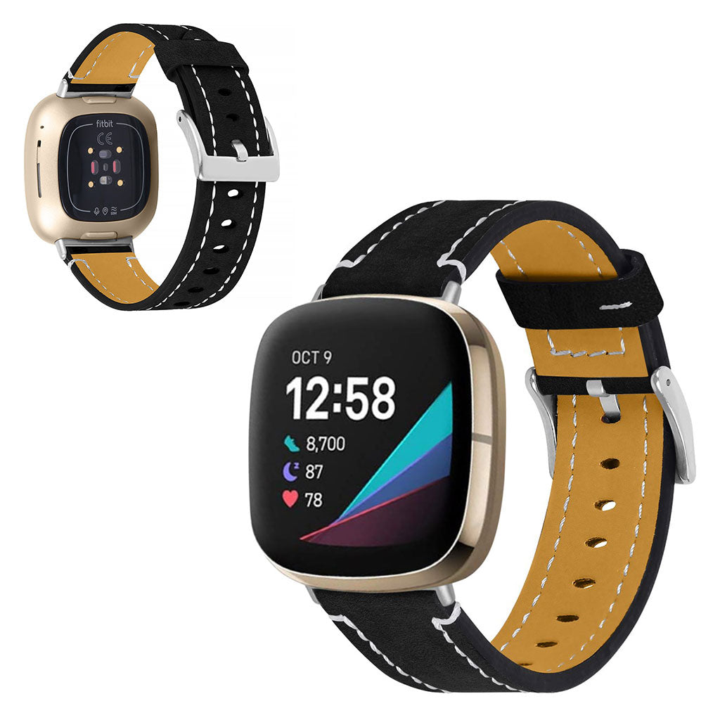 Rigtigt flot Fitbit Versa 3 รgte lรฆder Rem - Sort#serie_1